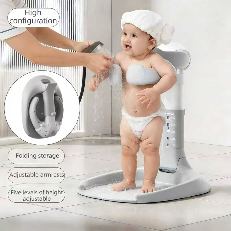 Baby Bath Tub Foldable - 折りたたみ式ベビー立ちシャワー台 - 子供用ポータブル洗浄ステーション、滑り止め付き幼児用浴槽安全シート
