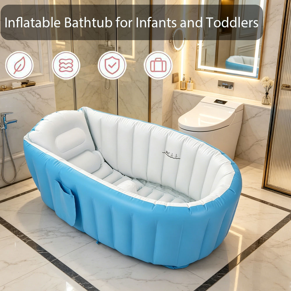 Baby Bath Tub Foldable - 空気注入式ベビーバス、エアポンプ付き、ポータブル折りたたみ式子供用浴槽、新生児幼児用屋内外兼用トラベルシャワー台
